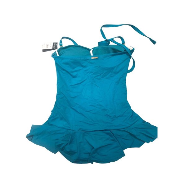 NWT One Piece Ralph Lauren Womens Slimming Fit Teal Swimsuit Sz 14 Underwire - Picture 2 of 8